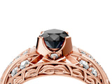 Rose gold Fancy Black Pear Cut Diamond Pave Art Deco Split Shank Ring with Four-Prong Setting_4
