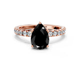 Rose gold Fancy Black Pear Cut Diamond Pave Band Solitaire Ring with Four-Prong Setting_12