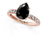 Rose gold Fancy Black Pear Cut Diamond Pave Band Solitaire Ring with Four-Prong Setting_13