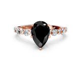 Rose gold Fancy Black Pear Cut Diamond Prong Set Engagement Ring with Pave Band