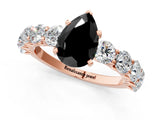 Rose gold Fancy Black Pear Cut Diamond Prong Setting with Side Stones on a Pave Band_1