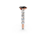 Rose gold Fancy Black Pear Cut Diamond Prong Setting with Side Stones on a Pave Band_2