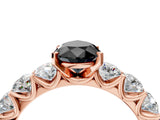 Rose gold Fancy Black Pear Cut Diamond Prong Setting with Side Stones on a Pave Band_4