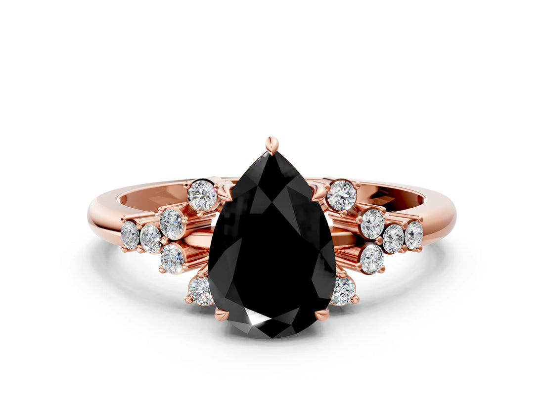Rose gold Fancy Black Pear Cut Diamond Ring with Side Stones and Four-Prong Setting_36