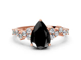 Rose gold Fancy Black Pear Cut Diamond Scattered Round Accent Ring with Prong Setting_12