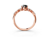 Rose gold Fancy Black Pear Cut Diamond Scattered Round Accent Ring with Prong Setting_15