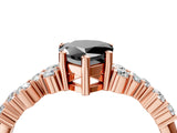 Rose gold Fancy Black Pear Cut Diamond Scattered Round Accent Ring with Prong Setting_16
