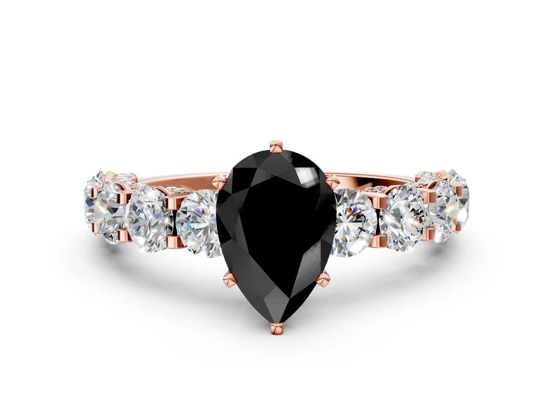 Rose gold Fancy Black Pear Cut Diamond Side Stone Engagement Ring with Four-Prong Setting_25