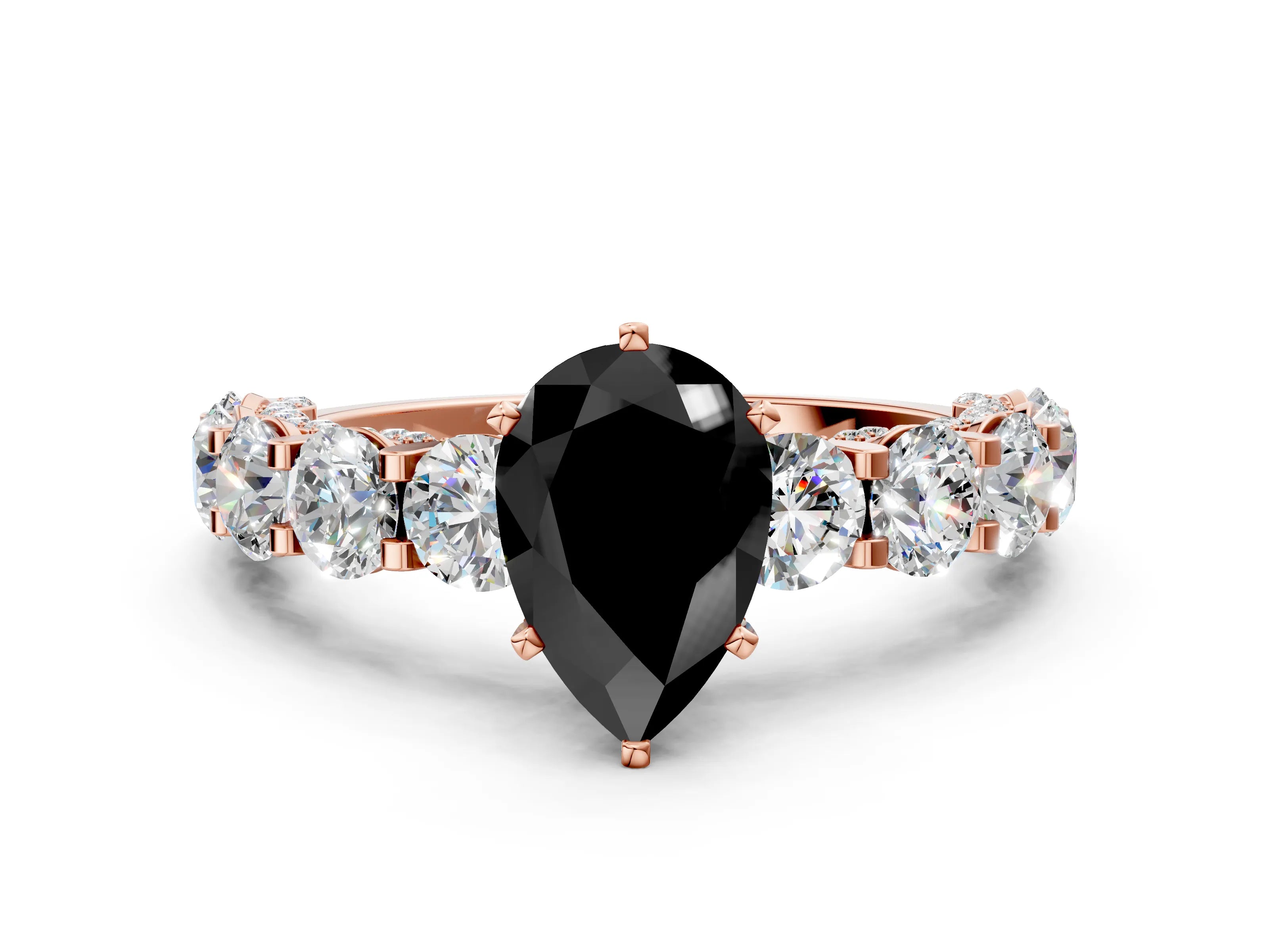 Rose gold Fancy Black Pear Cut Diamond Side Stone Engagement Ring with Four-Prong Setting_36