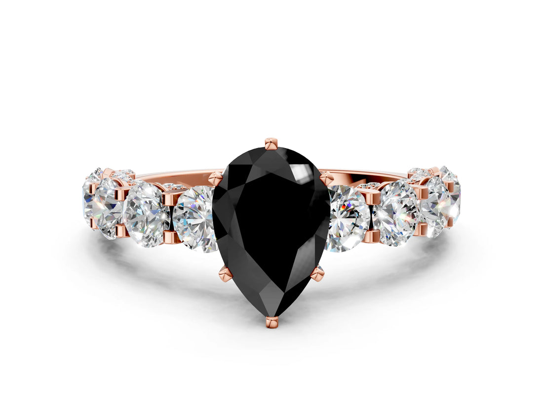 Rose gold Fancy Black Pear Cut Diamond Side Stone Engagement Ring with Four-Prong Setting_36