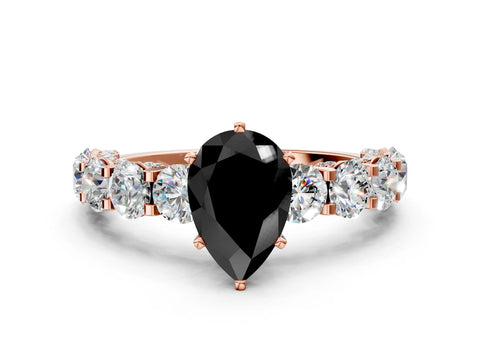 Rose gold Fancy Black Pear Cut Diamond Side Stone Engagement Ring with Four-Prong Setting_36