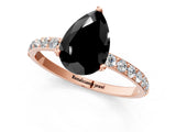 Rose gold Fancy Black Pear Cut Diamond Solitaire Engagement Ring with Pavé Band and Prong Setting_1