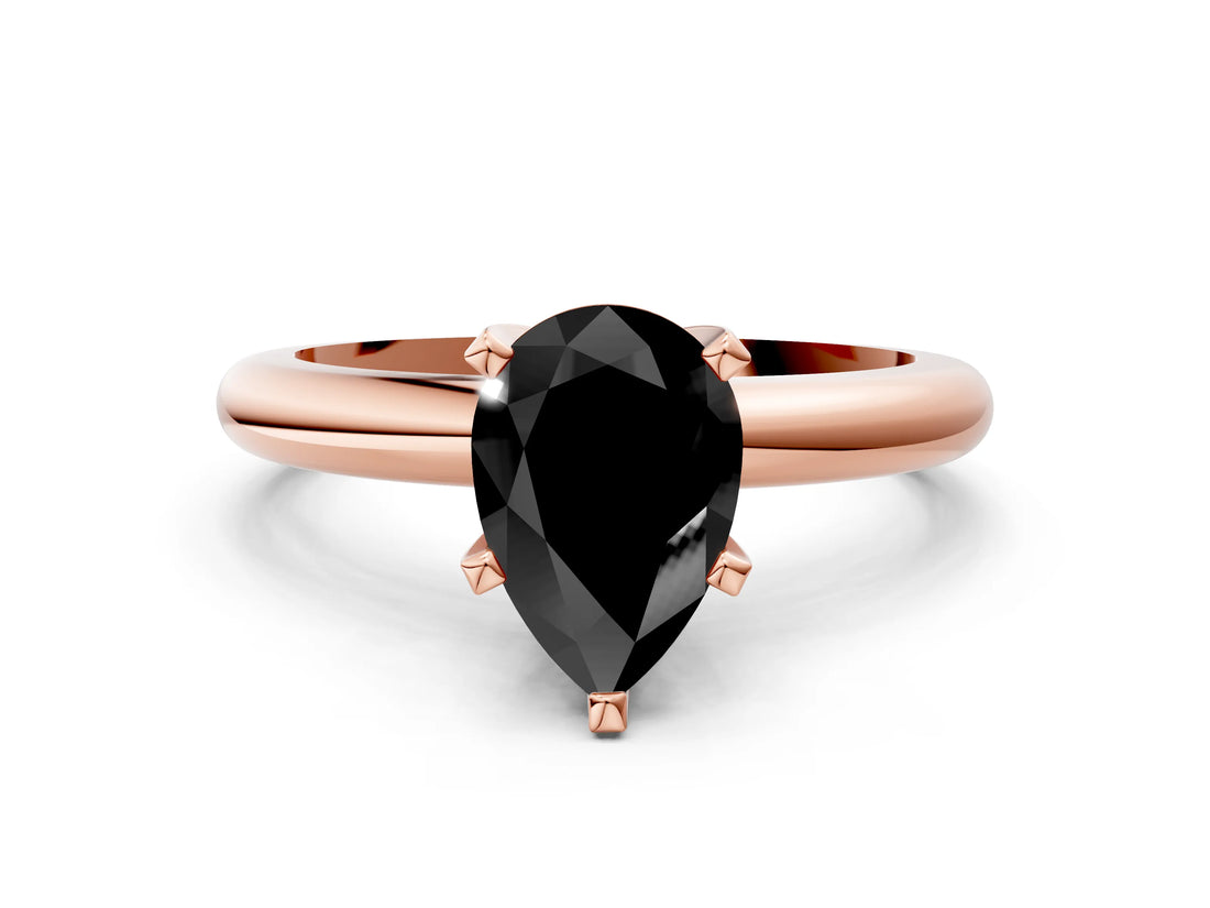Rose gold Fancy Black Pear Cut Diamond Solitaire Engagement Ring with Round Band and Four-Prong Setting_84