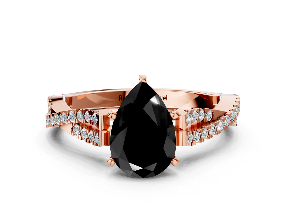 Rose gold Fancy Black Pear Cut Diamond Solitaire Engagement Ring with Twisted Pavé Band and Four-Prong Setting_36