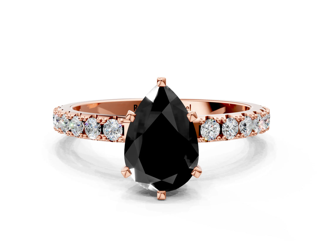 Rose gold Fancy Black Pear Cut Diamond Solitaire Pavé Band with Four-Prong Setting