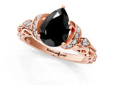 Rose gold Fancy Black Pear Cut Diamond Solitaire Ring with Filigree Band and Four-Prong Setting_1