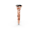 Rose gold Fancy Black Pear Cut Diamond Solitaire Ring with Filigree Band and Four-Prong Setting_2
