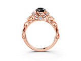 Rose gold Fancy Black Pear Cut Diamond Solitaire Ring with Filigree Band and Four-Prong Setting_3