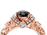 Rose gold Fancy Black Pear Cut Diamond Solitaire Ring with Filigree Band and Four-Prong Setting_4