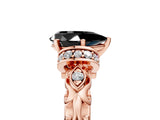 Rose gold Fancy Black Pear Cut Diamond Solitaire Ring with Filigree Band and Four-Prong Setting_5