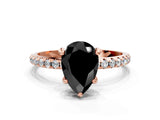 Rose gold Fancy Black Pear Cut Diamond Solitaire Ring with Four-Prong Setting and Pavé Band_3