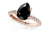 Rose gold Fancy Black Pear Cut Diamond Solitaire Ring with Four-Prong Setting and Pavé Band_4