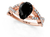 Rose gold Fancy Black Pear Cut Diamond Solitaire Ring with Four-Prong Setting and Twisted Pavé Band_1