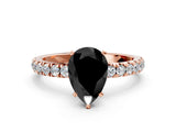 Rose gold Fancy Black Pear Cut Diamond Solitaire Ring with Pavé Accents and Four-Prong Setting