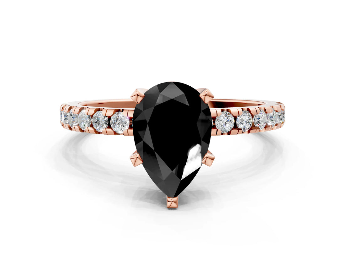 Rose gold Fancy Black Pear Cut Diamond Solitaire Ring with Pavé Band and Four-Prong Setting_12