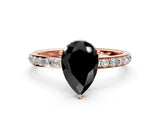 Rose gold Fancy Black Pear Cut Diamond Solitaire Ring with Pavé Band and Hidden Halo_12