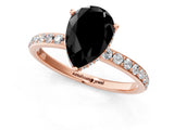Rose gold Fancy Black Pear Cut Diamond Solitaire Ring with Pavé Band and Hidden Halo_13
