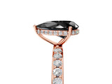 Rose gold Fancy Black Pear Cut Diamond Solitaire Ring with Pavé Band and Hidden Halo_17
