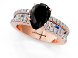 Rose gold Fancy Black Pear Cut Diamond Solitaire Ring with Pavé and Channel Set Band_1