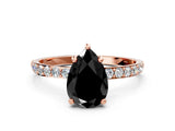 Rose gold Fancy Black Pear Cut Diamond Solitaire Ring with Pave Band and Four Prong Setting_12