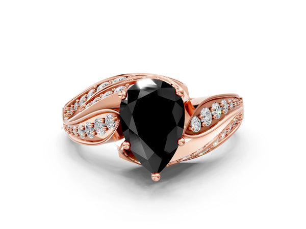 Rose Gold Pear-Shaped Graduated Pave Bypass Engagement Ring Setting for Black Center