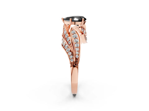 Rose gold Fancy Black Pear Cut Diamond Solitaire Ring with Prong Setting and Twisted Pavé Band_2