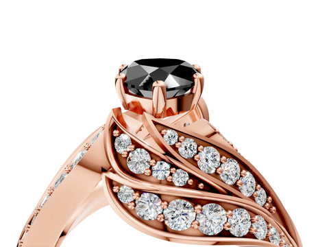 Rose gold Fancy Black Pear Cut Diamond Solitaire Ring with Prong Setting and Twisted Pavé Band_4