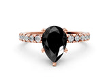 Rose gold Fancy Black Pear Cut Diamond Solitaire Ring with Round  Pavé Band and Four-Prong Setting_36