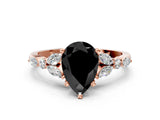 Rose gold Fancy Black Pear Cut Diamond Solitaire Ring with Side Stones and Four-Prong Setting_12