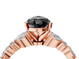 Rose gold Fancy Black Pear Cut Diamond Solitaire Ring with Side Stones and Four-Prong Setting_16