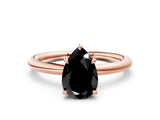Rose gold Fancy Black Pear Cut Diamond Solitaire Ring with Thin Band and Four-Prong Setting