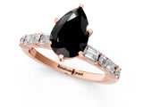 Rose gold Fancy Black Pear Cut Diamond Solitaire with Side Baguettes and Channel Set Band_1