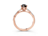 Rose gold Fancy Black Pear Cut Diamond Solitaire with Side Baguettes and Channel Set Band_3
