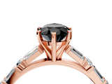 Rose gold Fancy Black Pear Cut Diamond Solitaire with Side Baguettes and Channel Set Band_4