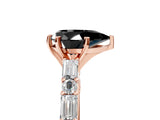 Rose gold Fancy Black Pear Cut Diamond Solitaire with Side Baguettes and Channel Set Band_5
