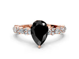 Rose gold Fancy Black Pear Cut Diamond Solitaire with Side Stones, Pave Band, Four-Prong Setting_24