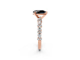 Rose gold Fancy Black Pear Cut Diamond Solitaire with Side Stones, Pave Band, Four-Prong Setting_26