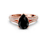Rose gold Fancy Black Pear Cut Diamond Split Shank Engagement Ring with Pavé Band