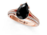 Rose gold Fancy Black Pear Cut Diamond Split Shank Engagement Ring with Pavé Band_1