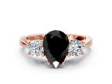 Rose gold Fancy Black Pear Cut Diamond Three-Stone Engagement Ring with Prong Setting and Pavé Band